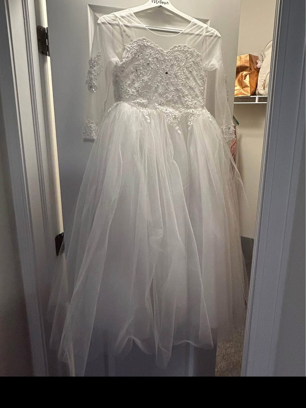 Girls White Tulle Flower Girl/Communion Dress Sz 8-9